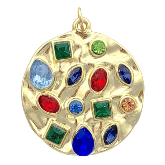 Gold & Multicolor Gem Round Metal & Glass Pendant by Bead Landing™